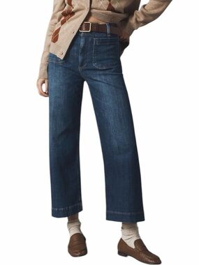 Maeve Anthropologie High-Rise Wide-Leg Jeans in Deep Blue Wash